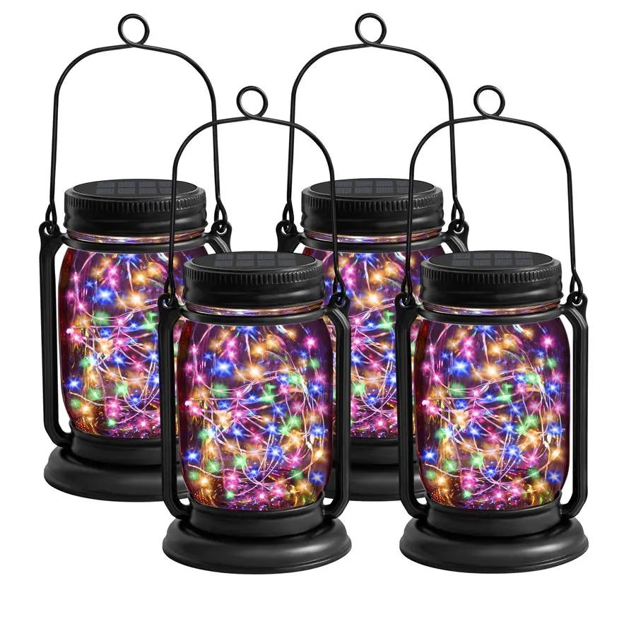 

Pack Hanging Solar Lantern Lights, 30LED Vintage Glass Mason Jar Solar Fairy Lights Outdoor Decorative Waterproof Table Lamp wit