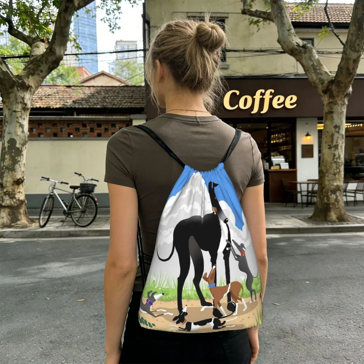 Greyhound Whippet Dog Backpacks Casual Drawstring Bags Storage Bag Book Bags for Man Woman School
