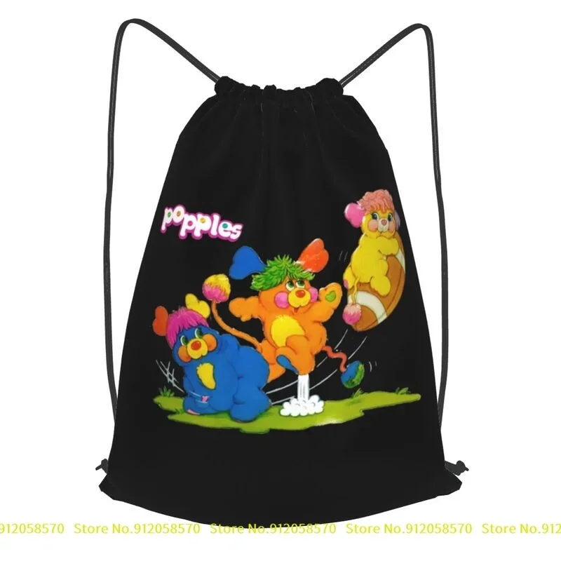Popples 80S Mochila con cordón de dibujos animados Bolsa deportiva escolar con impresión 3d portátil linda Bolsa deportiva
