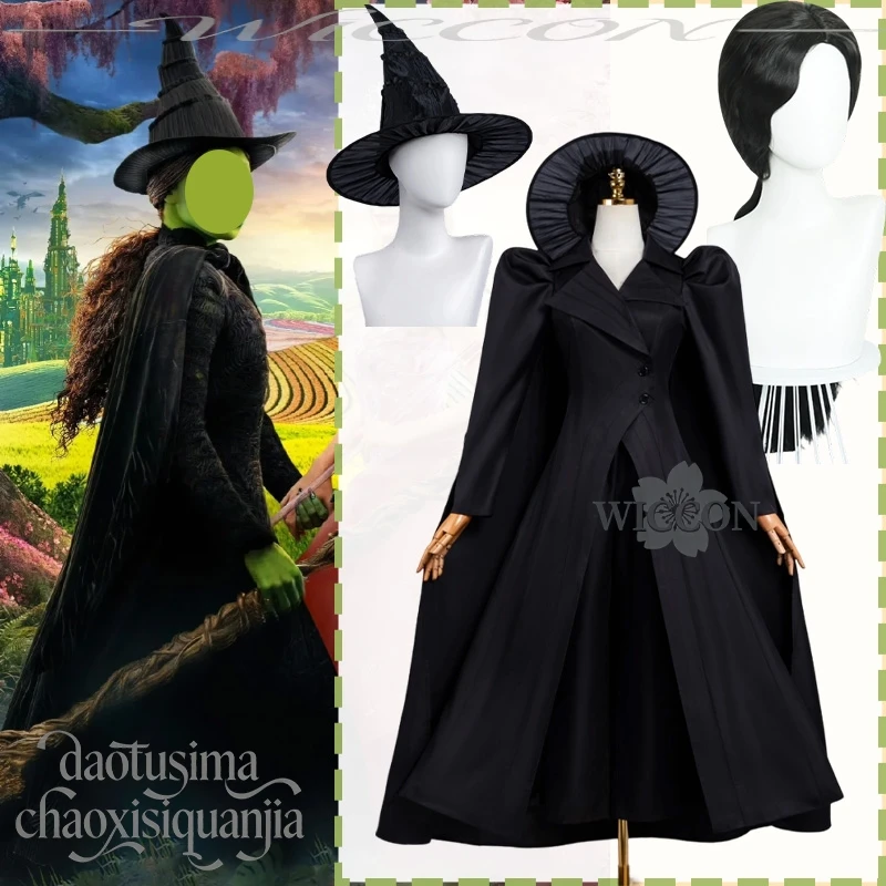 

Elphababa Cosplay Anime Movie Wickeddd2：For Good Costume Witch Magic Uniform Black Goth Lolita Big Hat Christmas Halloween Party