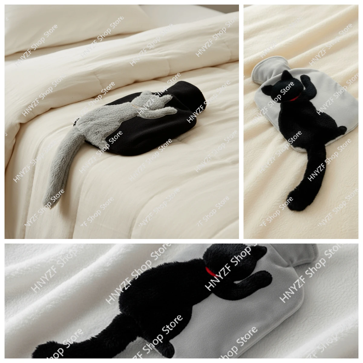Durable Long Cat Tail Water-filled Hot Water Bag Plush Washable Hot Water Bottle Detachable Thickened Water Injection Bag Office