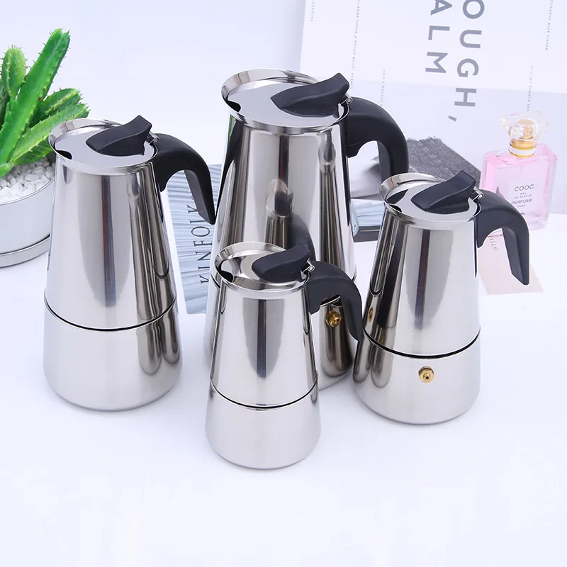 Moka Pot Stainless Steel Coffee Pot Stovetop Espresso Maker Percolator Coffee Maker 200ml/4 Cup with Electric Stove