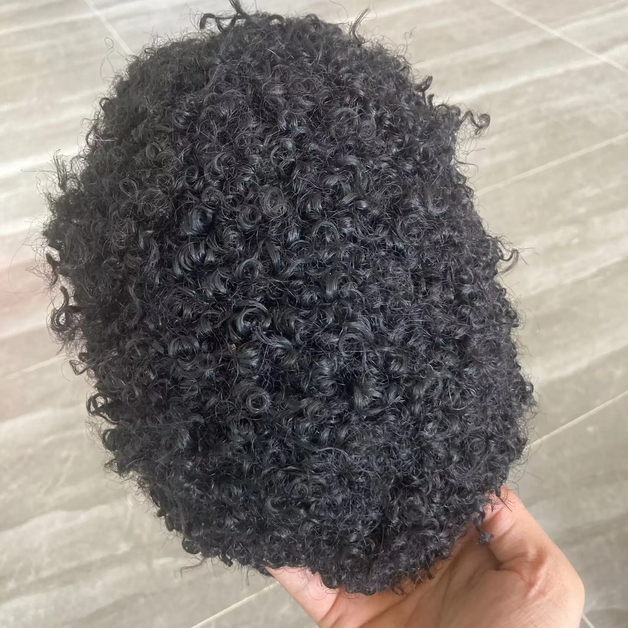 8mm Afro Curly Natural Human Hair Toupee Hairpieces for Men Skin PU Base Toupees for Black Men Hairpieces Wig