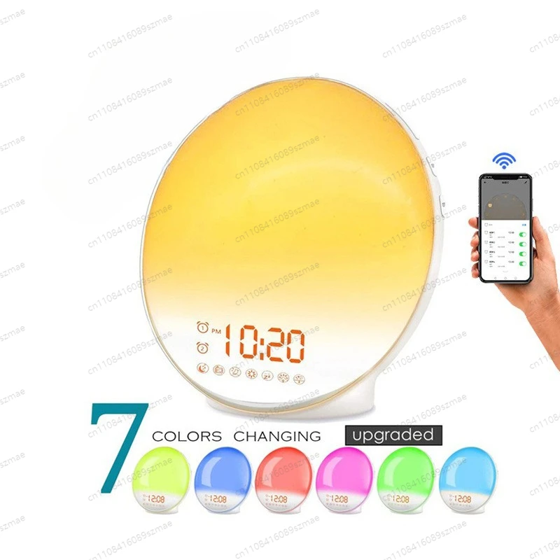 

Simulated Sunrise Wake Up Light WiFi Smart Alarm Clock FM Radio Voice Speaker LED Photography Ambient Lamp for Bedroom