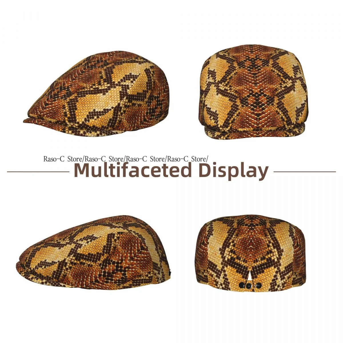 Flat Cap Men Women Newsboy Cap Snake Skin Driving Bunnet Ivy Hat Bakerboy Hat Spring Summer Boina