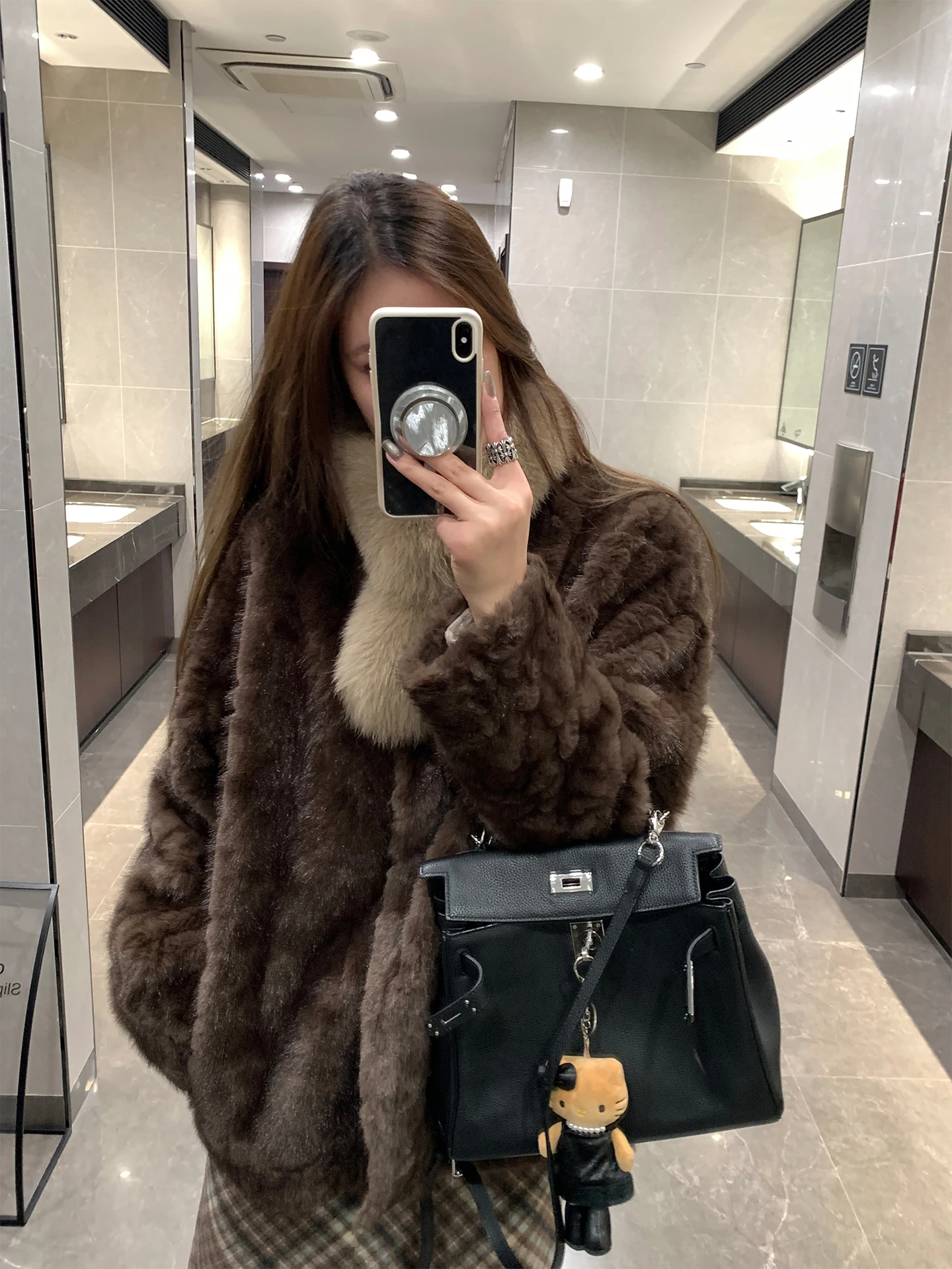 

Натуральная шуба с меховым воротником для женщин, средней длины, с цветочным узором, винтажный стиль