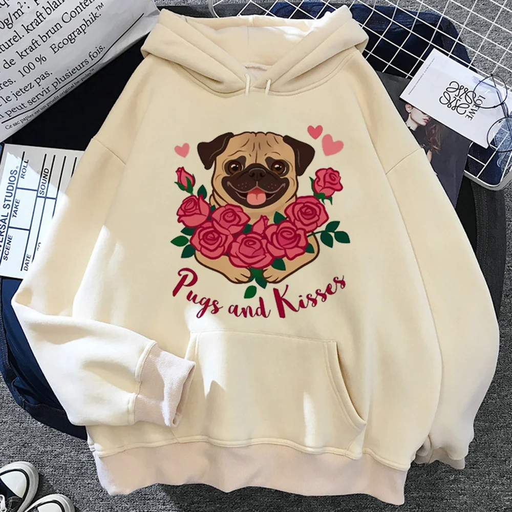 Pug-Sudadera con capucha para mujer, camisa de manga larga con forro polar, ropa de calle de anime, y2k