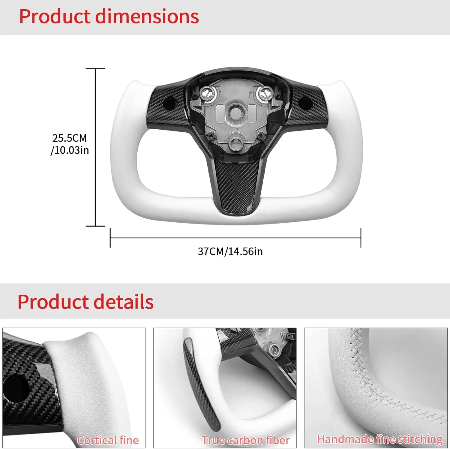 Custom Sports Style YOKE Steering Wheel Carbon Decorative Cover & Nappa Leather with Heating Perfect Fit for Tesla Model Y/ 3 view 5
