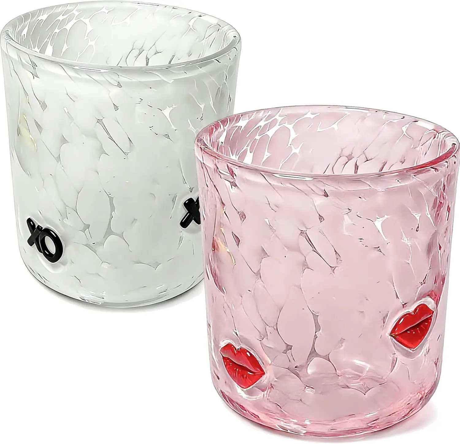 

2 Pcs Valentine Icon Juice Glass 14oz Xo Red Lip Drinking Cocktails Glasses Cute Pink White Stemless Wine Glasses Handbl