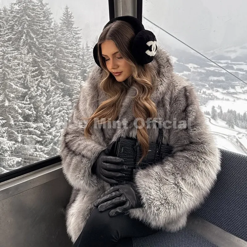 Neo mint marca moda 90s vintage retro marrom listrado casaco de pele do falso feminino 2025 inverno chique gola scraf casaco de pele de raposa