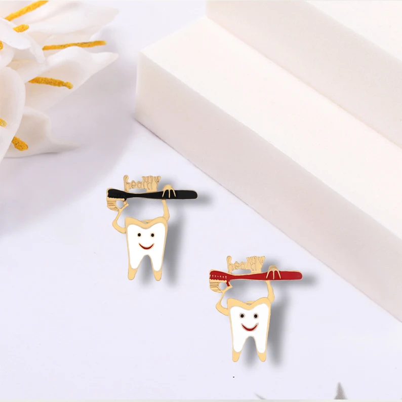 Healthy Teeth Brooch Toothbrush Shape Brooch Love To Brush Teeth Love Tooth Brooch Clothing Backpack Brooch Enamel Lapel Pins