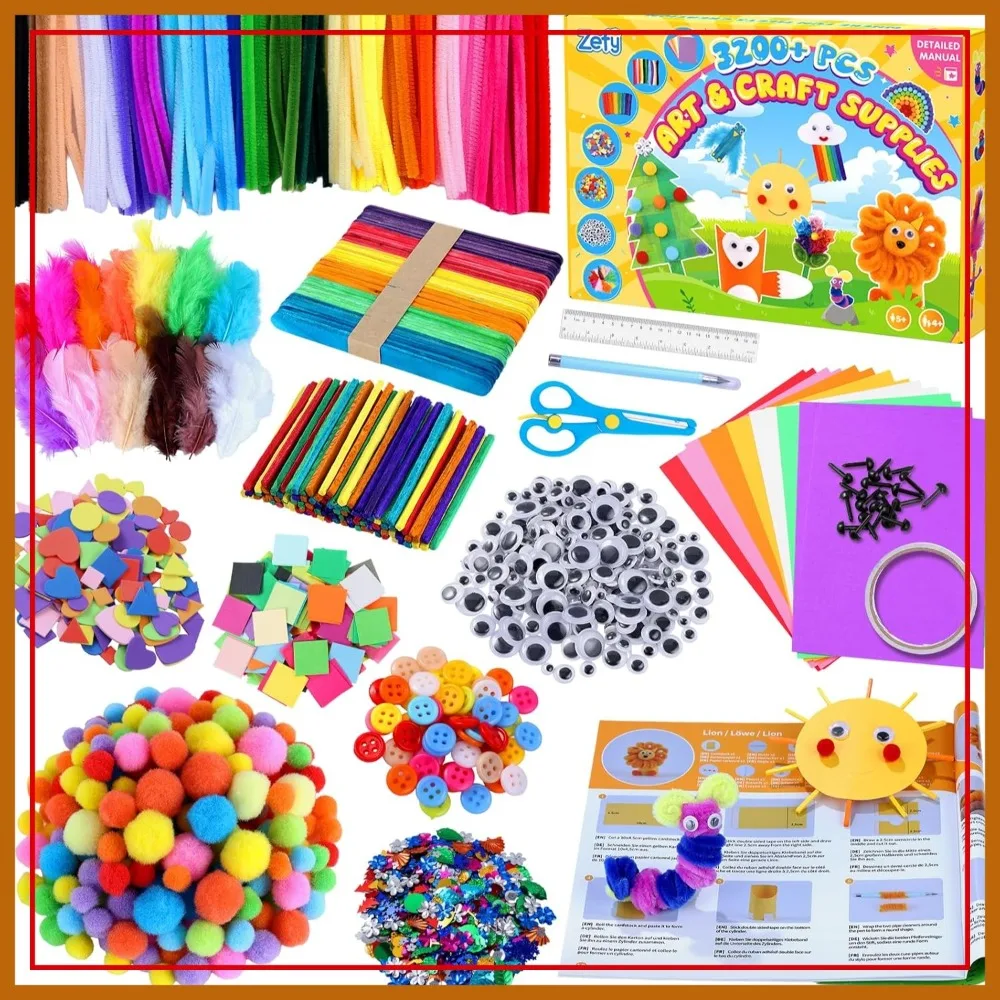 

3200+ Pcs Arts and Crafts Supplies, All in One Craft Kits with 12 Designs, DIY School Supplies Craft Box Easter Gifts for Ages 4-12