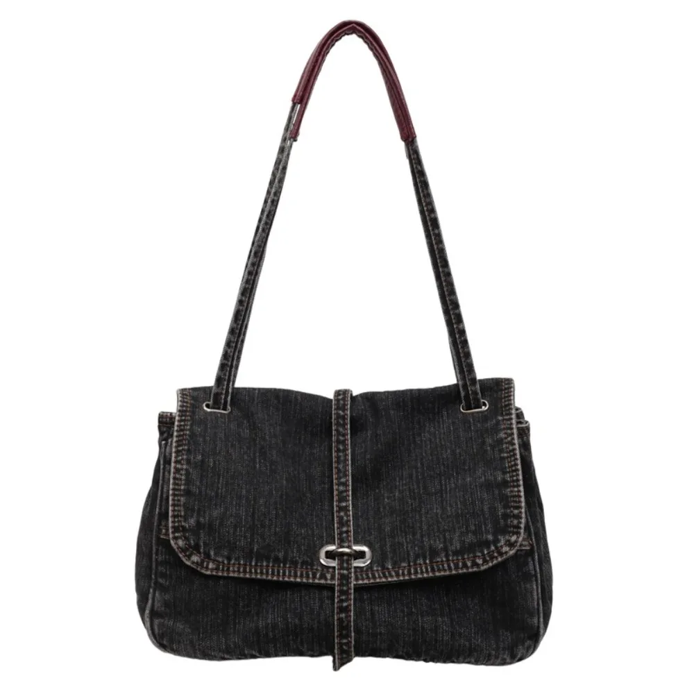 

Simple Retro Denim Cloth Bag Large Capacity Simple Vintage Handbag Shopping Bag Solid Color Canvas Shoulder Bag Outdoor