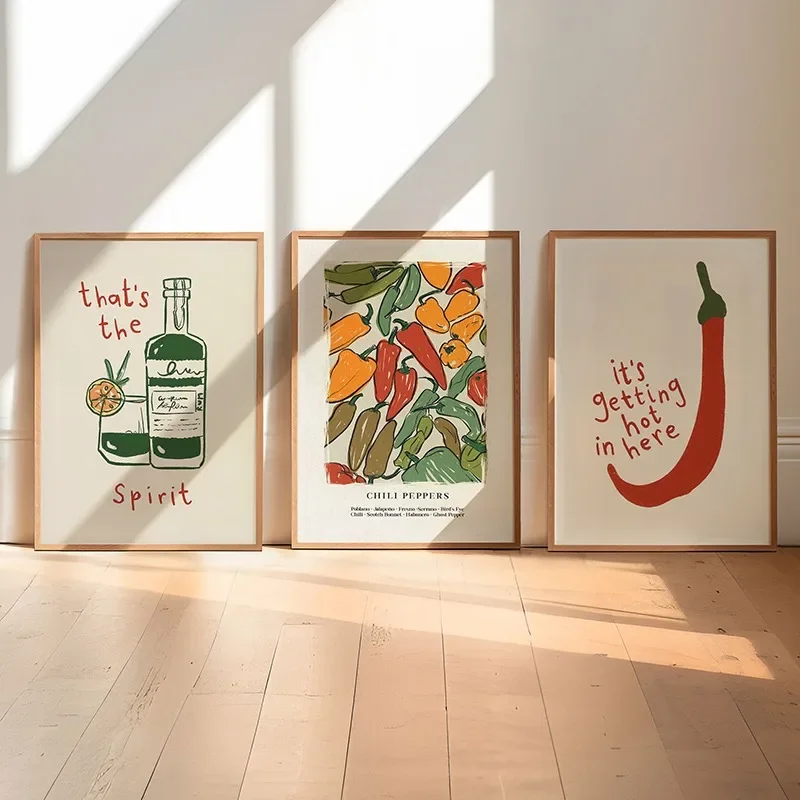 Cuadro sobre lienzo para pared de chile picante japonés, carteles e impresiones Retro, imágenes de bebidas y vino para decoración estética de cocina