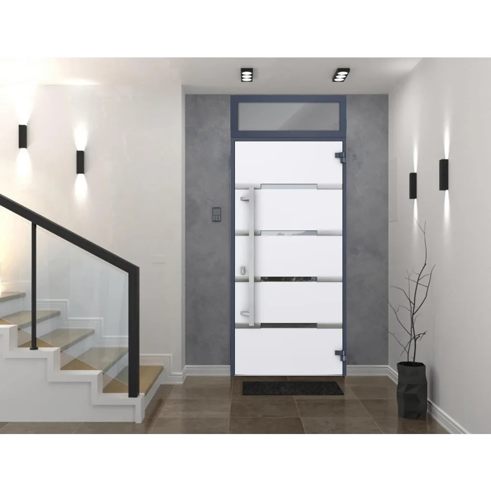 Puerta delantera de acero precolgada, puerta de 80 "con luz superior de 16", grafito gris, para mano izquierda, ventana Exterior superior de 16 pulgadas