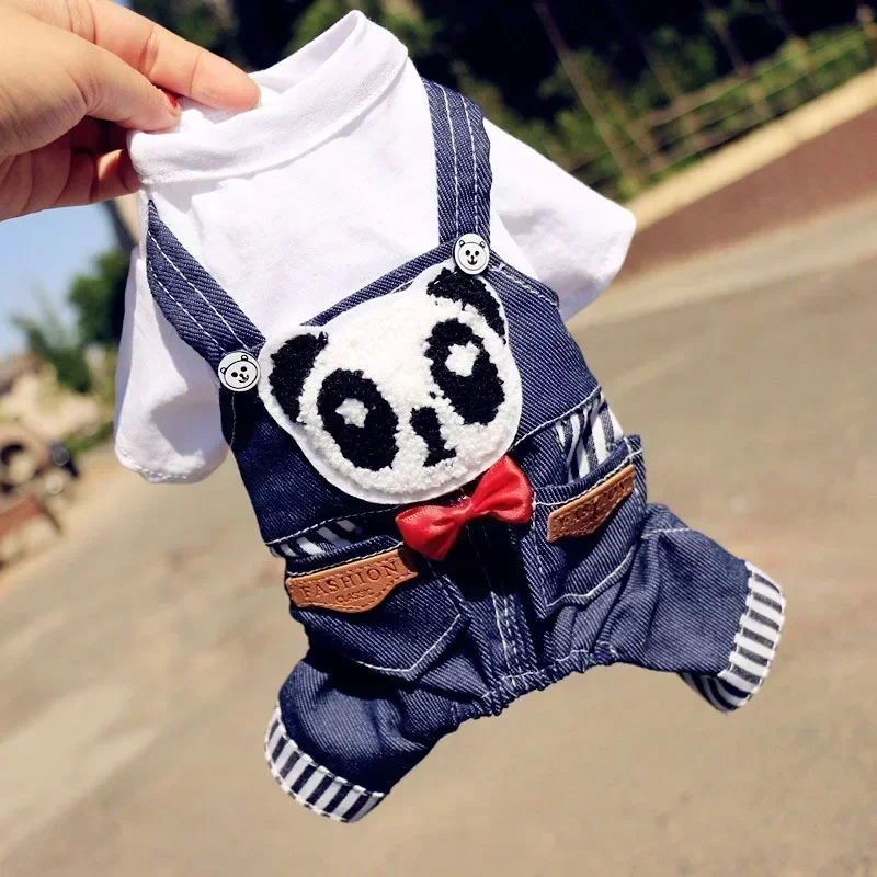 Small Dog Costume Spring Summer Dog Clothes Denim Jeans Jumpsuit Chihuahua Yorkshire Pomeranian Maltese Puppy Clothing Apparel