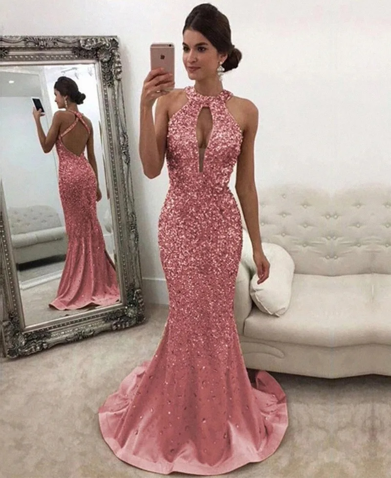 New Arrival Hot Sale Woman Dress Autumn Summer  Women's Fashion Sequin Open Back  Evening Party Wedding Dress