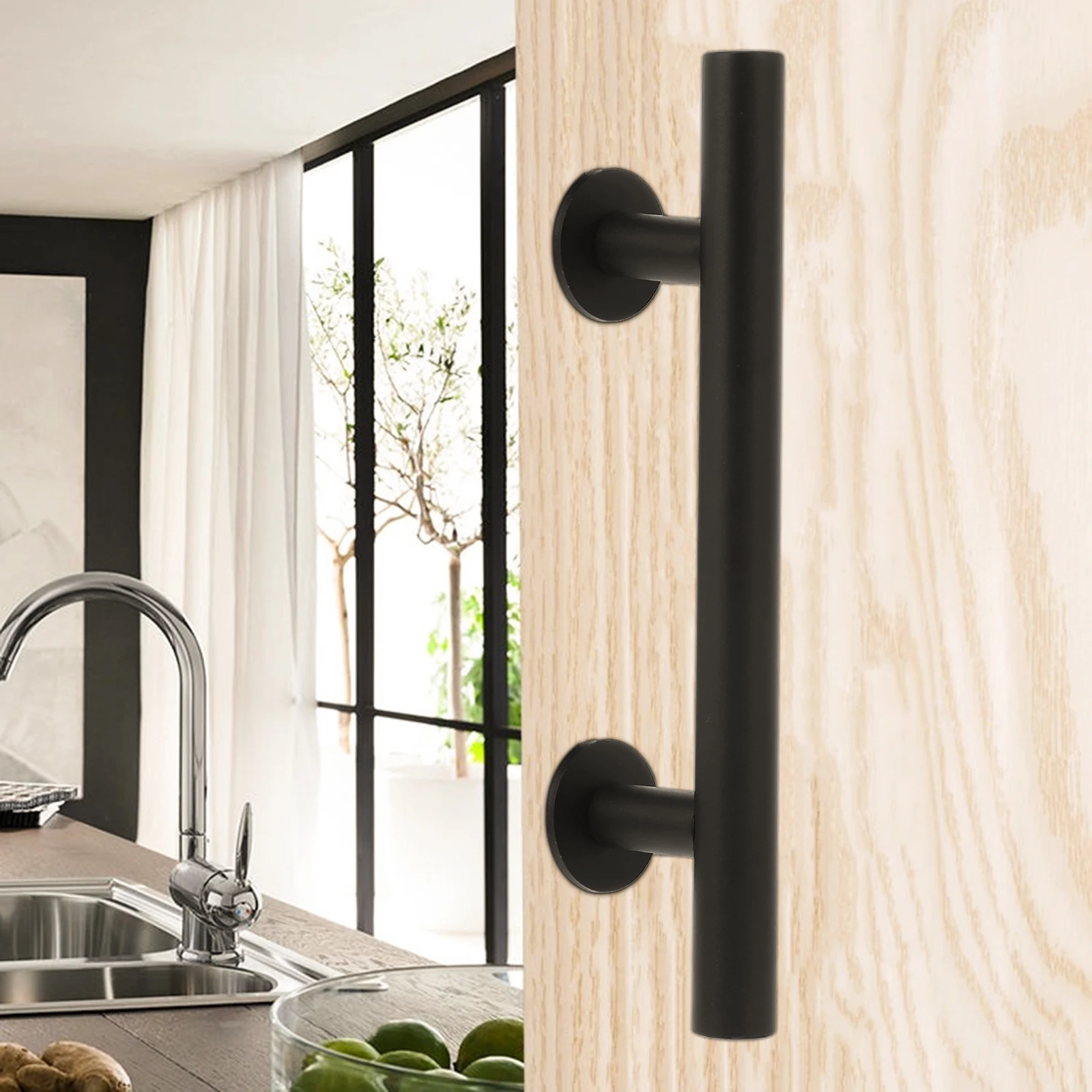 

1 set 1 Set Durable Steel Door Pull Handle Garage Barn Sliding Door Cabinet Knob Warehouse Handle With Screws Simple Design Easy