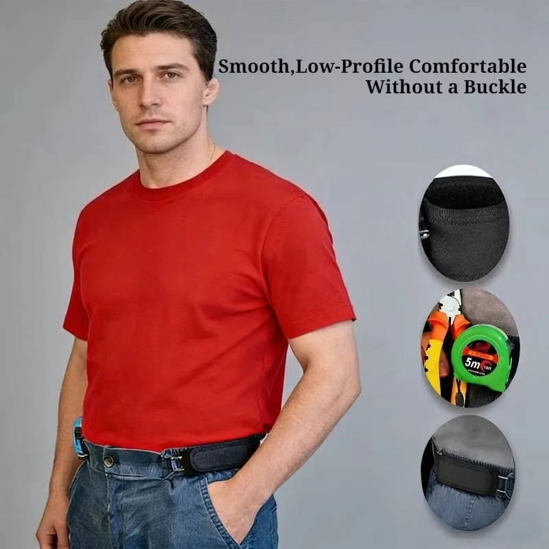 Buckleless Elastic Belt Hook Adjustable Metal Hook Men Women Unisex Buckle-Free Invisible Waist Belt Closure Outdoor Work EDC
