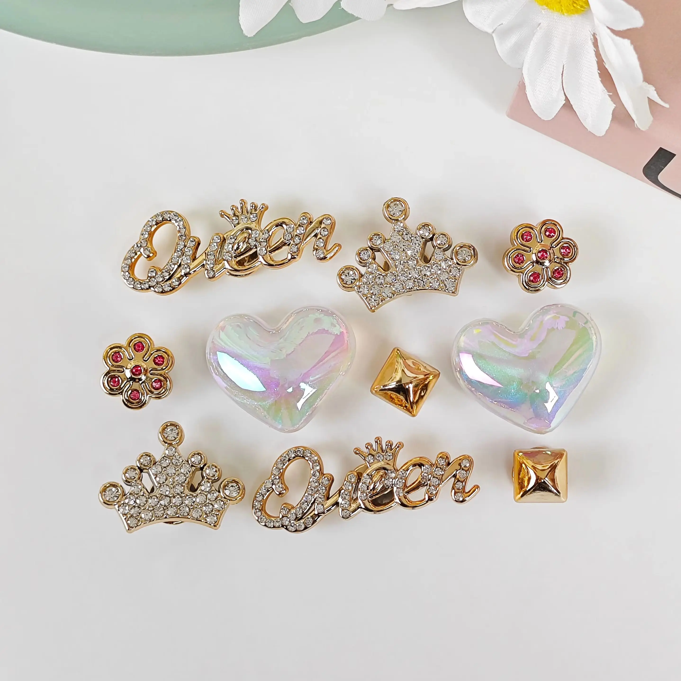 10Pcs DIY Shoe Decoration Charms: Shiny Letters, Crowns, Flowers, Colorful Heart Decorations. Non-Metallic Lightweight Material. Y2K Fashion Versatile Cute Personality Accessories for Men and Women. Suitable for Eva Beach Shoes, Sandals, Removable Shoe Decorations, Holiday Gifts