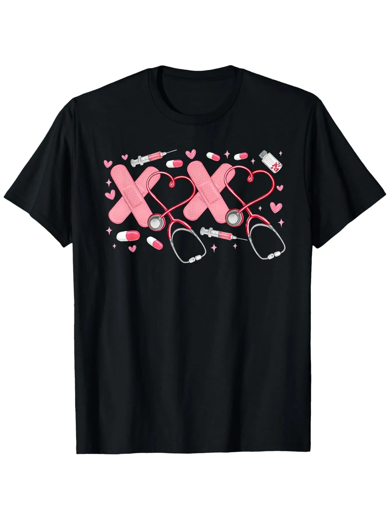 

Футболка Xoxo Nurse ко Дню святого Валентина с изображением стетоскопа, унисекс, хлопковая, повседневная, с круглым вырезом, для активного отдыха