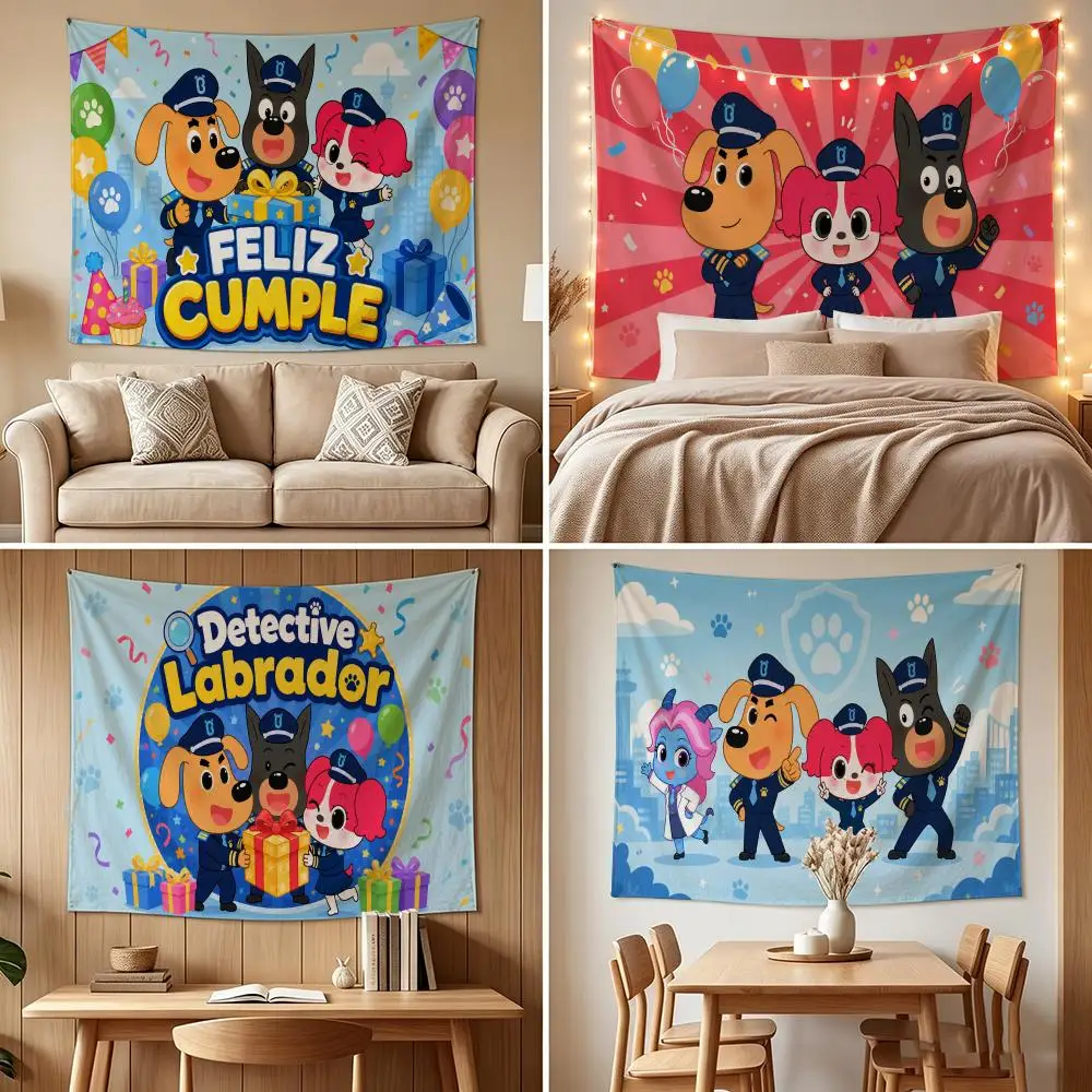 Sheriff Labrador Tapestry Custom Living Bedroom Party Dormitory Interior Wall Bohemian Decoration Attached Clip