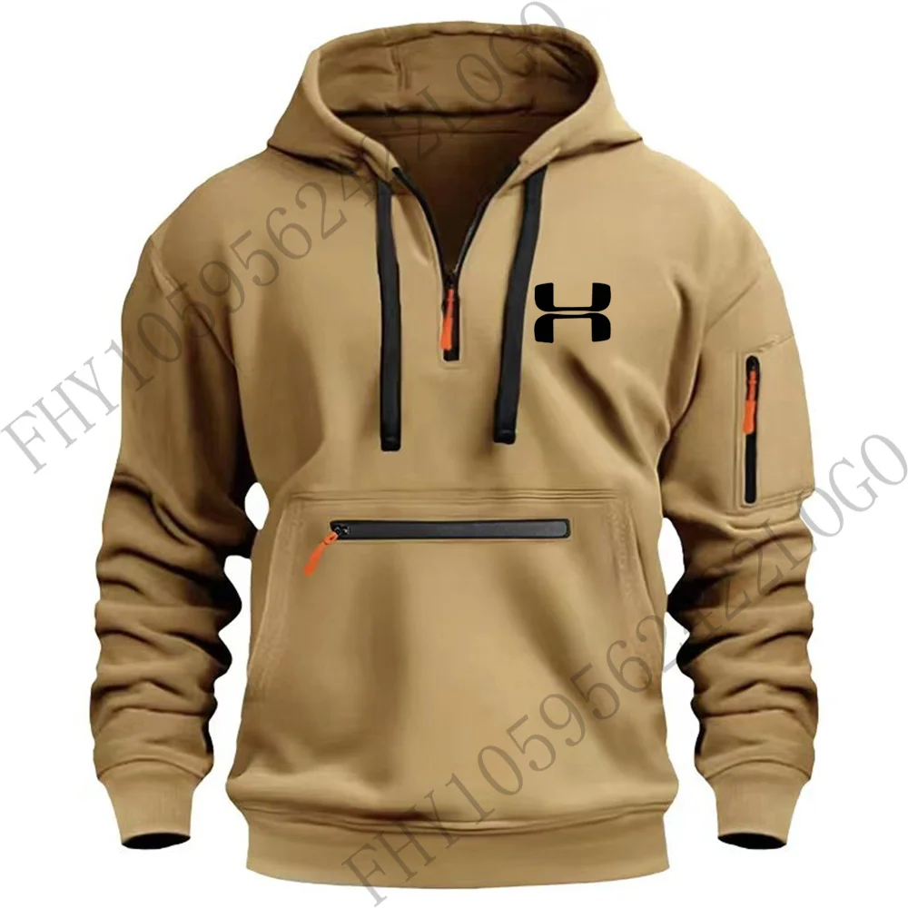 Men's autumn and winter fashion casual pullover outdoor fitness design multi-zipper street sweatshirt hooded long-sleeved hoodie