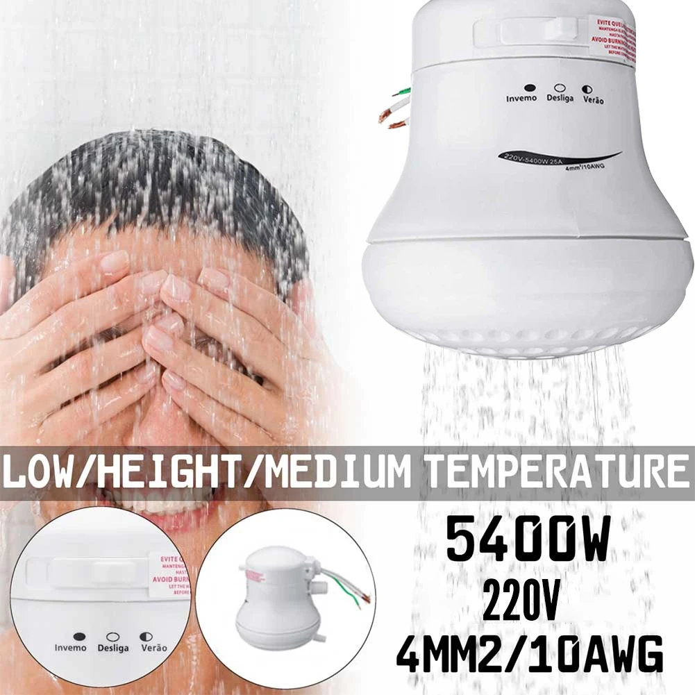 Round With Hose Bracket Electric Shower Head Instant Hot Accessories High Power