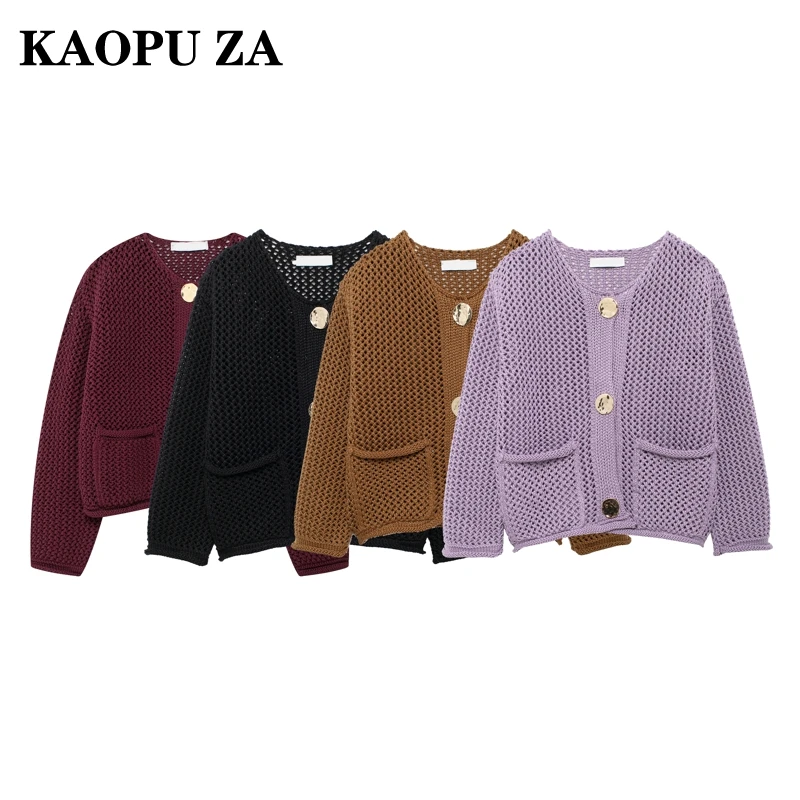 

KAOPU ZA 2024 Autumn Women Trendy Long Sleeve Knitted Cardigan Ladies Casual O Neck Single Breasted Sweater Coat Fashion Loose T