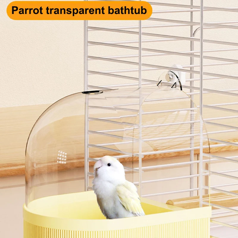 Parrot transparent bathtub. It can be used for bathing and feeding. There is an inlet for water at the top. Dry cleaning is avai