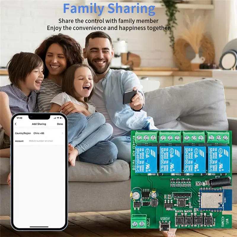 DTD416 Hot Sale-4CH Tuya WiFi Smart Switch DIY Timer 7-32V USB 5V 2.4G WiFi Home Automation Module for IFTT Home
