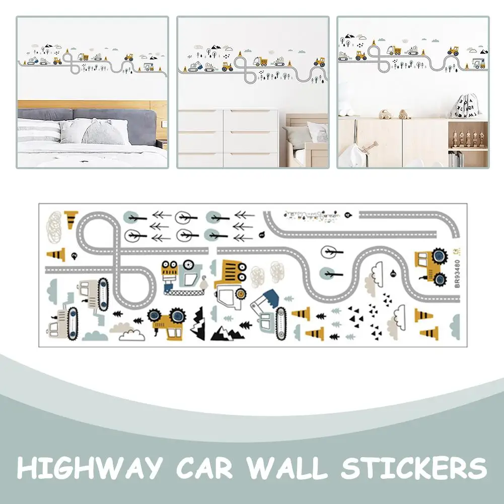 Cartoon Cars Highway Track Wall Stickers For Kids Rooms Sticker Children's Play Room Bedroom Decor wall Art Decals Y5C1 - Image 2