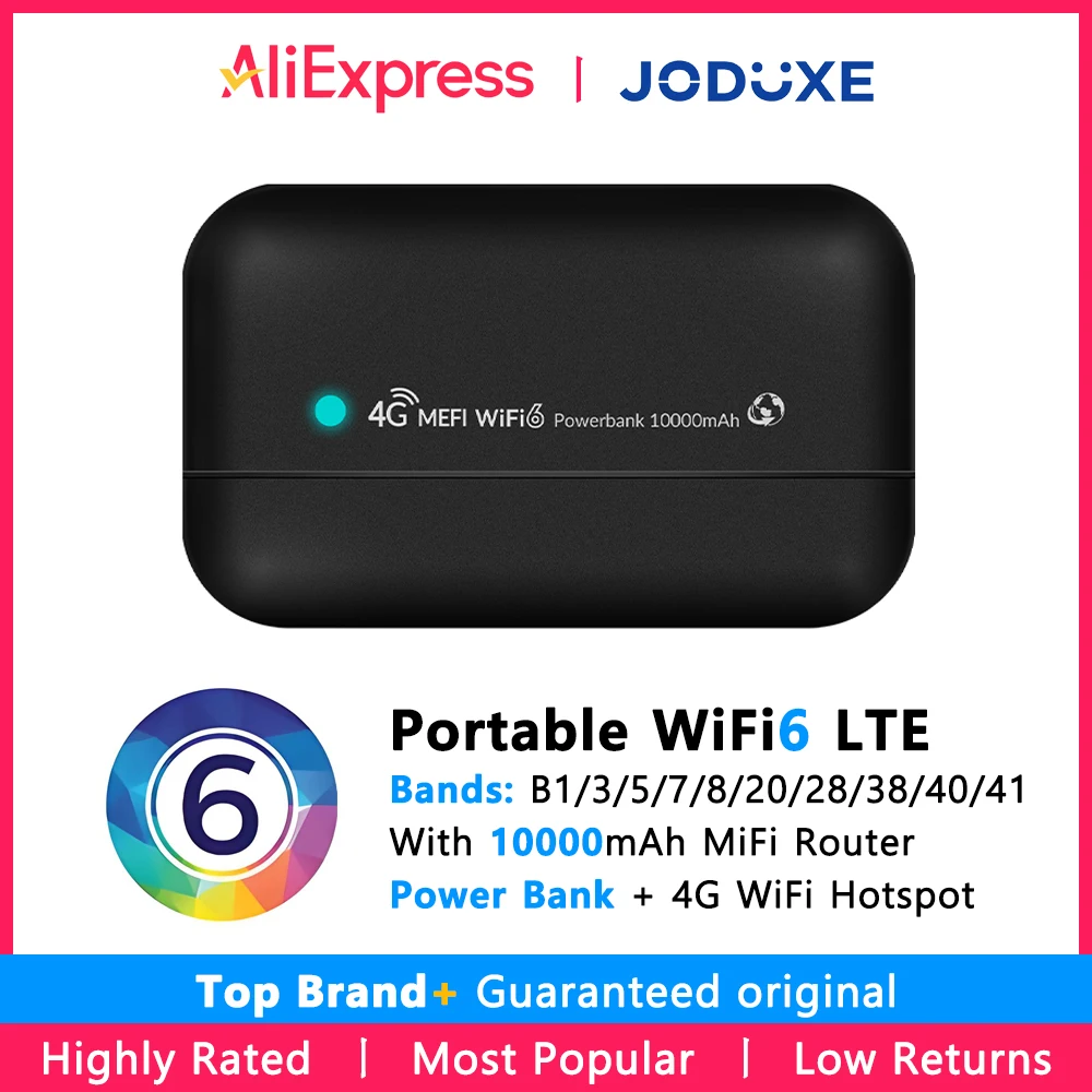 

JODUXE 4G LTE WiFi Router WiFi 6 10000mAh Mobile WiFi Wireless Modem Pocket WiFi 300Mbps Hotspot Global Frequency Bands