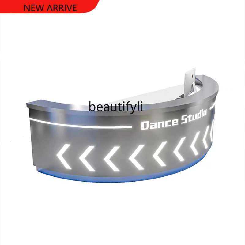 

X Cashier Counter Stainless Steel Reception Desk Curved Bar Barber Shop Cashier Counter