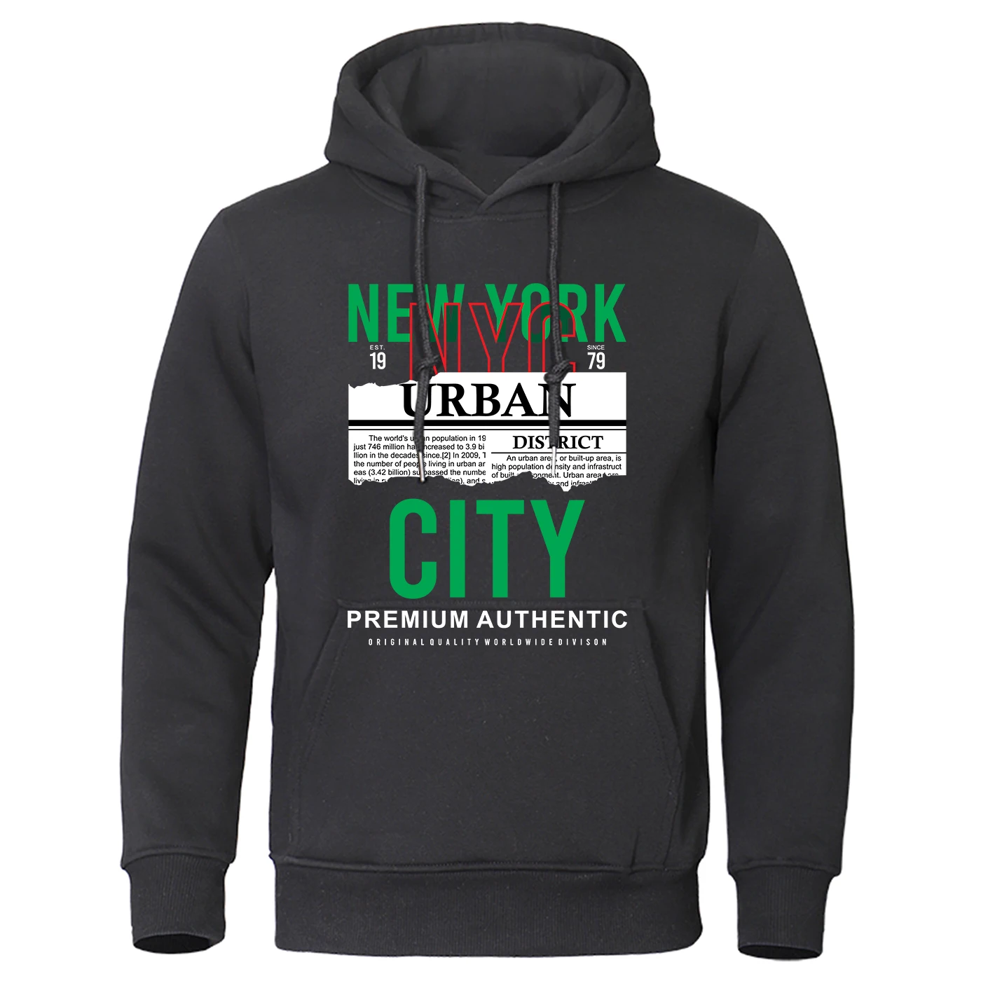 New York City Premium Authentic Print Sweatshirt Man Casual Big Size Hooded Warm fur-liner Hoodie Simple S-XXL Tops