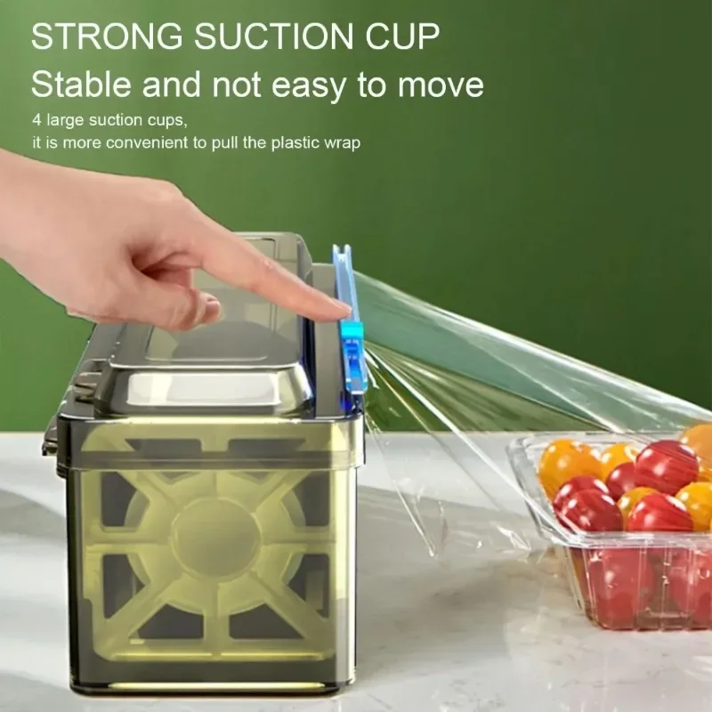 Clear Film Dispenser Plastic Wrap Cutter Storage Box Transparent Refillable Aluminum Foil Film Dispenser Holder Kitchen Tool