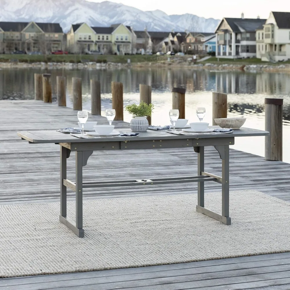 Modern solid acacia wood plank terrace table, 78 inch,Grey Wash