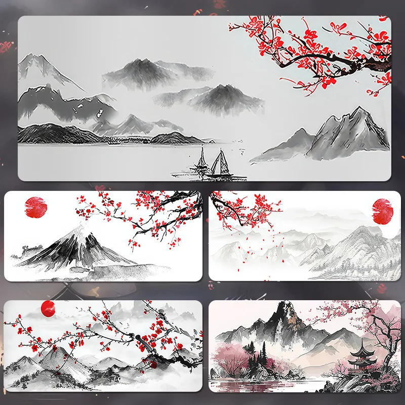 汚れに強いゴム製のマウスパッド,大きなマウスパッド,山,太陽,プラム,桜,中国のシックなスタイル