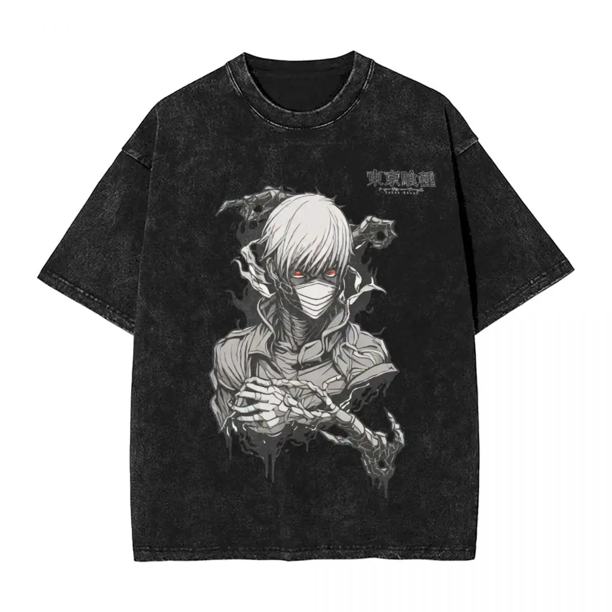 

Harajuku Cotton Tshirt Men Short Sleeve Tees Anime Tokyo Ghoul Summer Cotton Loose Washed Tops T-Shirt Oversized Tee Shirt