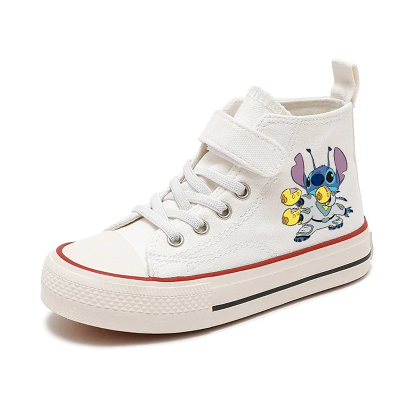 Zapatillas deportivas de lona con fondo plano para niño y niña, zapatos cómodos con estampado de dibujos animados, Lilo Stitch, Disney