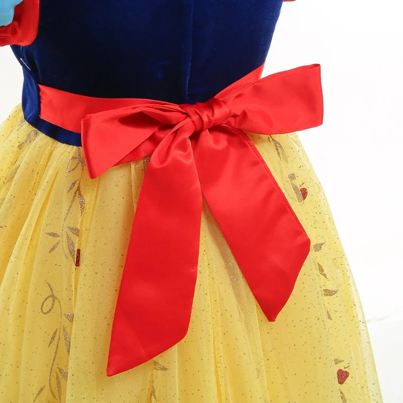 New Disney Snow White Ponky Dress Halloween Party Girl Cosplay Snow White New Lace Kids Dress Children's Christmas Birthday Gift