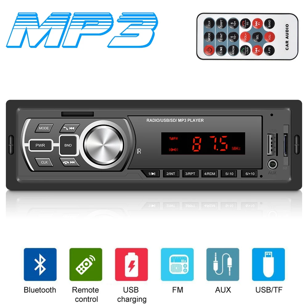 12V In-Dash 1 Din Car MP3 Multimedia Player Bluetooth Autoradio Car Stereo Radio FM Aux SD USB Car Stereo Receiver