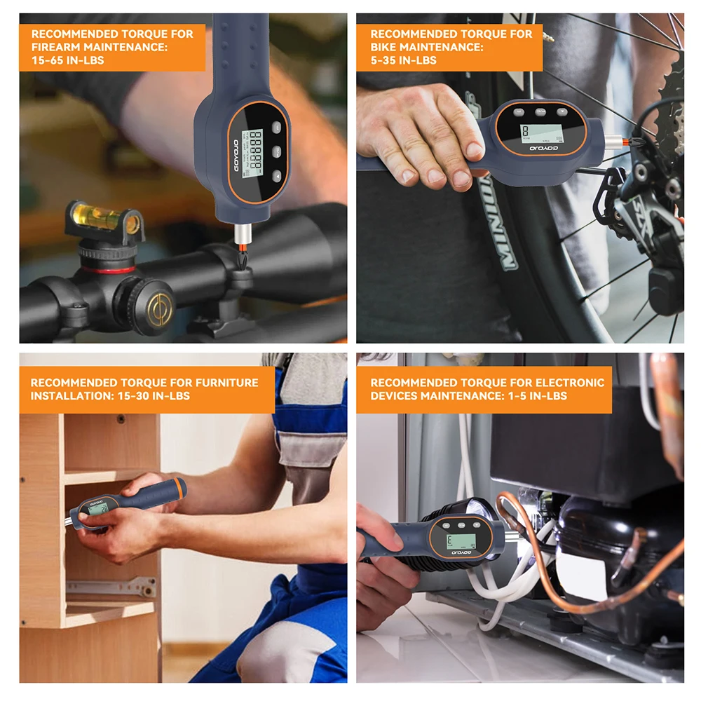 Digital Torque Screwdriver 10pcs Set 1/4” Adjustable Torque 7.08-70.8 in-lbs for Furniture Gun Mounting Vehicle Repair Tool Kit