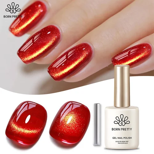 BORN RRETTY 15ml Fair Maiden Pearl Cat magnético Ge serie roja brillo jarabe magnético Gel remojo UV Gel barniz para decoración de uñas