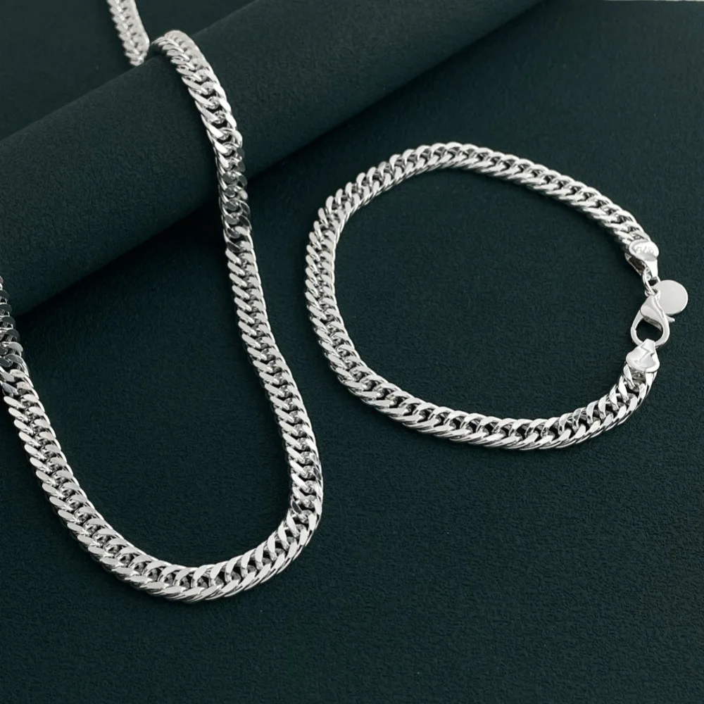 925 Sterling Silver Double Buckle Necklace Bracelet Set