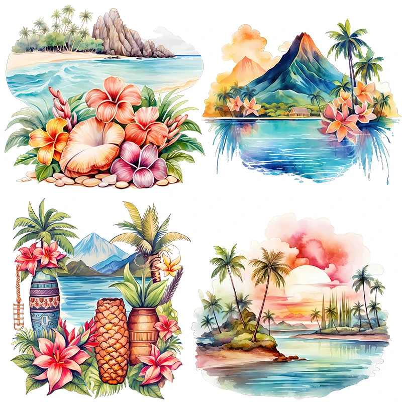Three Ratels QCF321 Tropical Island Romantic Watercolor Leisure Self Adhesive Wall Sticker Room Decoration