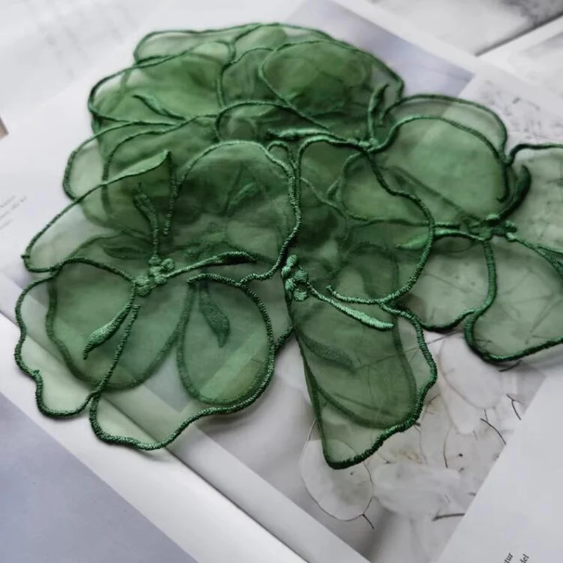 10Pcs Green Embroidery Clover Transparent Lace Fabric Hard Yarn Stickers Clothing Decoration Sewing Cloth Stickers Patch