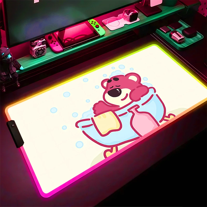 

RGB LED Mouse Pad Gaming Mat PC Accessories Mousepad Strawberry Bear L-lotso Desk Mat Non Slip Extended Pad Rubber Keyboard Pad