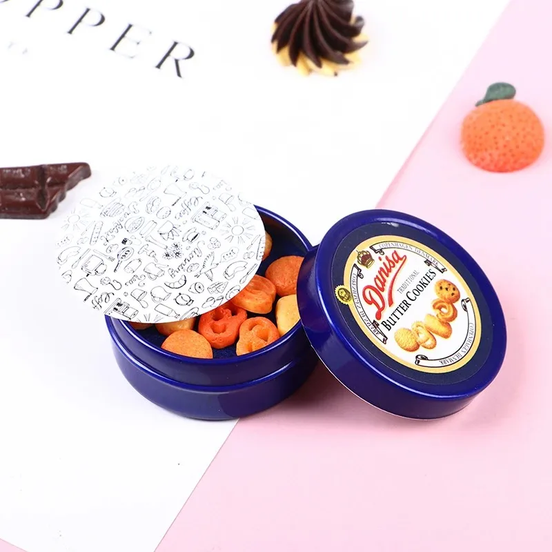 1 قطعة 1/12 دمية مصغرة الدنماركية كوكي الأزرق القصدير صندوق نموذج مجموعة اكسسوارات المطبخ ل بيت الدمية ديكور الاطفال اللعب هدية