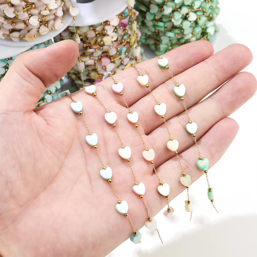 

1Meter Stainless Steel Colorful Love Heart Seashell Chains Bead Chain for DIY Trendy Necklace Bracelet Supplies Jewelry Material